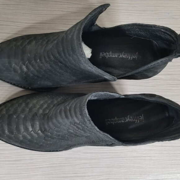 Jeffrey Campbell Rowlan Snakeskin Embossed Bootie, Black Leather, Womens Size 7 - Picture 10 of 11